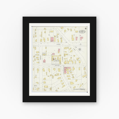 Old map wall art mockup — black gallery frame with white mat — Sanborn Fire Insurance Map from Painesville, Lake County, Ohio (1898), Sheet #0006