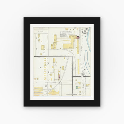 Old map wall art mockup — black gallery frame with white mat — Sanborn Fire Insurance Map from Olean, Cattaraugus County, New York (1898), Sheet #0023