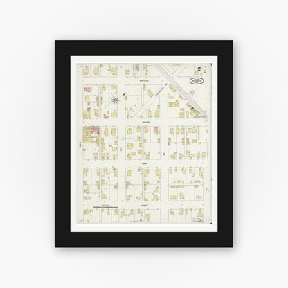 Old map wall art mockup — black gallery frame with white mat — Sanborn Fire Insurance Map from Warren, Huntington County, Indiana (1898), Sheet #0002