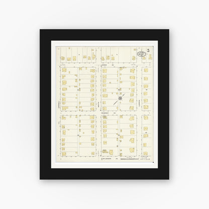 Old map wall art mockup — black gallery frame with white mat — Sanborn Fire Insurance Map from Mart, McLennan County, Texas (1915), Sheet #0005