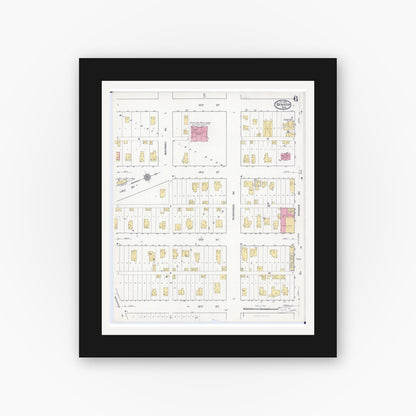 Old map wall art mockup — black gallery frame with white mat — Sanborn Fire Insurance Map from Benson, Swift County, Minnesota (1916), Sheet #0006