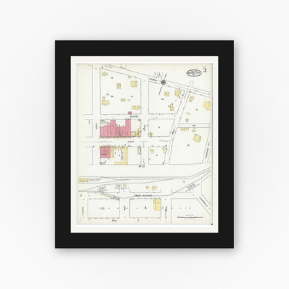Old map wall art mockup — black gallery frame with white mat — Sanborn Fire Insurance Map from Royse City, Rockwell County, Texas (1921), Sheet #0003