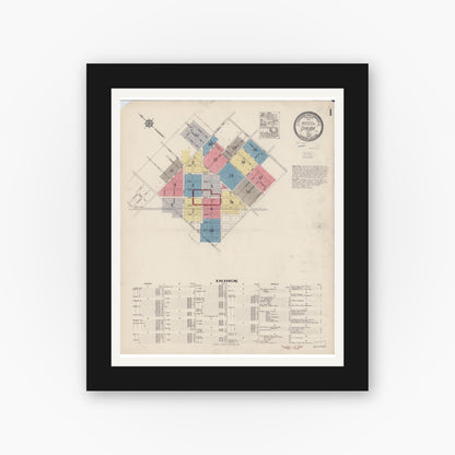 Old map wall art mockup — black gallery frame with white mat — Sanborn Fire Insurance Map from Dinuba, Tulare County, California (1920) - Complete Map Set