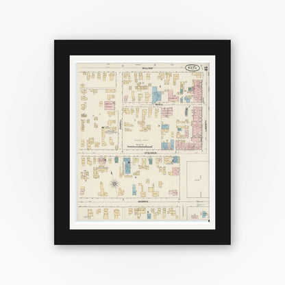 Old map wall art mockup — black gallery frame with white mat — Sanborn Fire Insurance Map from Bath, Steuben County, New York (1888), Sheet #0002