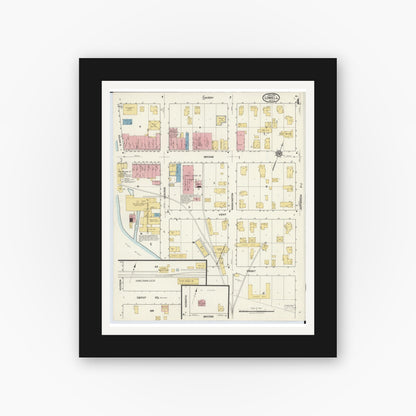 Old map wall art mockup — black gallery frame with white mat — Sanborn Fire Insurance Map from Lowell, Kent County, Michigan (1918), Sheet #0004