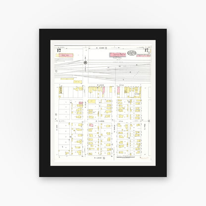 Old map wall art mockup — black gallery frame with white mat — Sanborn Fire Insurance Map from Creston, Union County, Iowa (1923), Sheet #0017