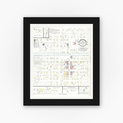 Old map wall art mockup — black gallery frame with white mat — Sanborn Fire Insurance Map from Shell Rock, Butler County, Iowa (1935), Sheet #0001