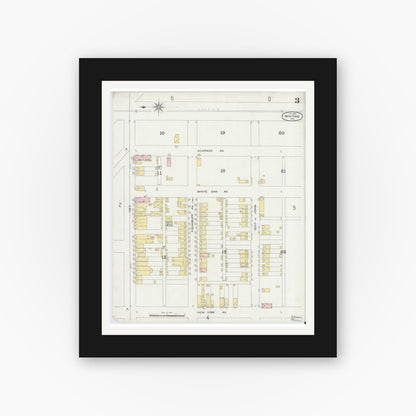 Old map wall art mockup — black gallery frame with white mat — Sanborn Fire Insurance Map from Whiting, Lake County, Indiana (1896), Sheet #0003