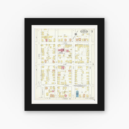 Old map wall art mockup — black gallery frame with white mat — Sanborn Fire Insurance Map from Philipsburg, Centre County, Pennsylvania (1917), Sheet #0005