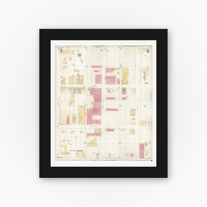 Old map wall art mockup — black gallery frame with white mat — Sanborn Fire Insurance Map from Taft, San Patricio County, Texas (1942), Sheet #0002