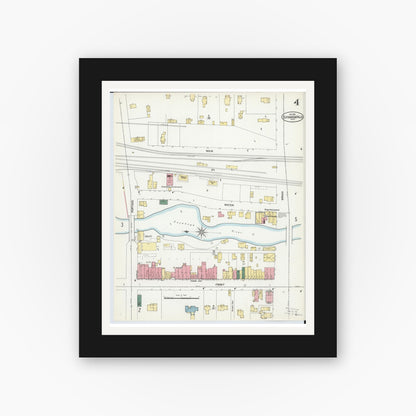 Old map wall art mockup — black gallery frame with white mat — Sanborn Fire Insurance Map from Cuyahoga Falls, Summit County, Ohio (1901), Sheet #0004