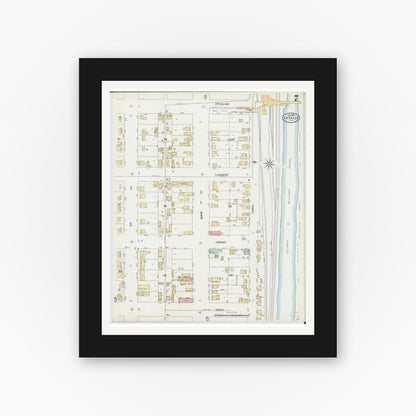 Old map wall art mockup — black gallery frame with white mat — Sanborn Fire Insurance Map from La Salle, La Salle County, Illinois (1898), Sheet #0007