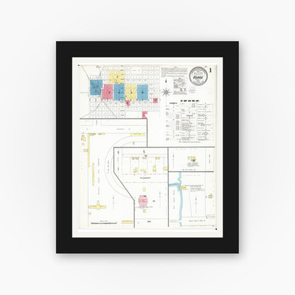 Old map wall art mockup — black gallery frame with white mat — Sanborn Fire Insurance Map from Osage, Mitchell County, Iowa (1905) â€” Complete Set