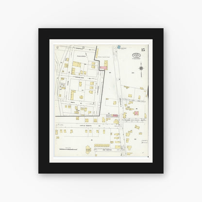 Old map wall art mockup — black gallery frame with white mat — Sanborn Fire Insurance Map from Nyack, Rockland County, New York. (1910), Sheet #0015