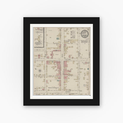 Old map wall art mockup — black gallery frame with white mat — Sanborn Fire Insurance Map from Salem, Independent Cities, Virginia (1886), Sheet #0001