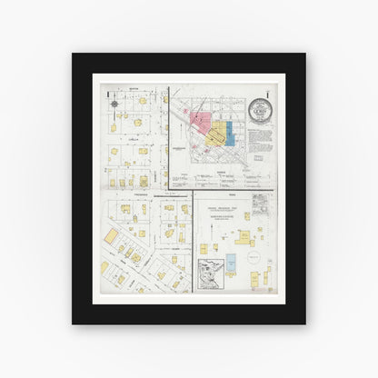 Old map wall art mockup — black gallery frame with white mat — Sanborn Fire Insurance Map from Le Roy, Mower County, Minnesota (1927), Sheet #0001