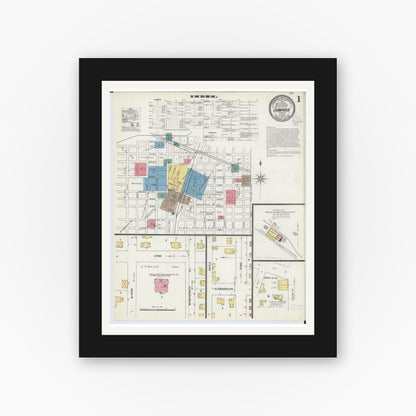Old map wall art mockup — black gallery frame with white mat — Sanborn Fire Insurance Map from Champaign, Champaign County, Illinois (1902) - Complete Map Set