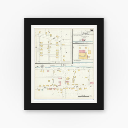 Old map wall art mockup — black gallery frame with white mat — Sanborn Fire Insurance Map from Blairsville, Indiana County, Pennsylvania (1903), Sheet #0010