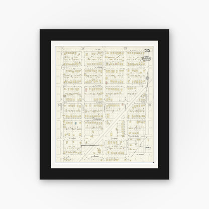 Old map wall art mockup — black gallery frame with white mat — Sanborn Fire Insurance Map from Denison, Grayson County, Texas (1914), Sheet #0035