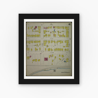 Old map wall art mockup — black gallery frame with white mat — Sanborn Fire Insurance Map from Madison, Dane County, Wisconsin (1908), Sheet #0040