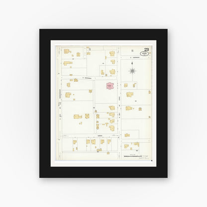 Old map wall art mockup — black gallery frame with white mat — Sanborn Fire Insurance Map from Paris, Lamar County, Texas (1908), Sheet #0023