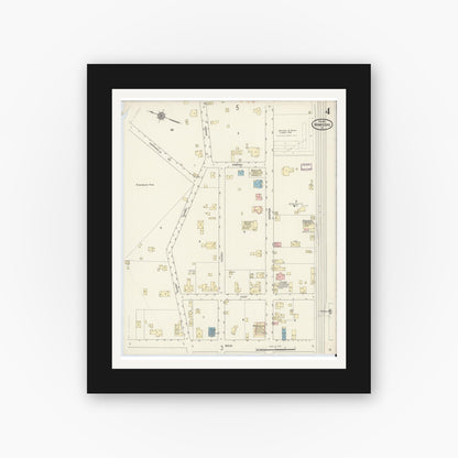 Old map wall art mockup — black gallery frame with white mat — Sanborn Fire Insurance Map from Manassas, Independent Cities, Virginia (1912), Sheet #0004