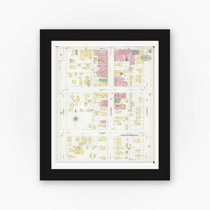 Old map wall art mockup — black gallery frame with white mat — Sanborn Fire Insurance Map from Big Rapids, Mecosta County, Michigan (1908), Sheet #0011