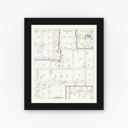 Old map wall art mockup — black gallery frame with white mat — Sanborn Fire Insurance Map from Fort Meade, Polk County, Florida (1924), Sheet #0007