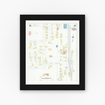 Old map wall art mockup — black gallery frame with white mat — Sanborn Fire Insurance Map from Towanda, Bradford County, Pennsylvania (1927), Sheet #0011