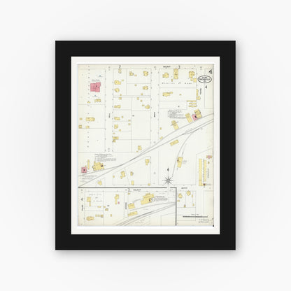 Old map wall art mockup — black gallery frame with white mat — Sanborn Fire Insurance Map from Owensville, Gibson County, Indiana (1907), Sheet #0004