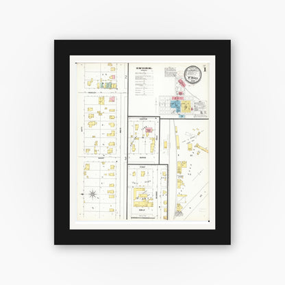 Old map wall art mockup — black gallery frame with white mat — Sanborn Fire Insurance Map from Mount Morris, Ogle County, Illinois (1899), Sheet #0001