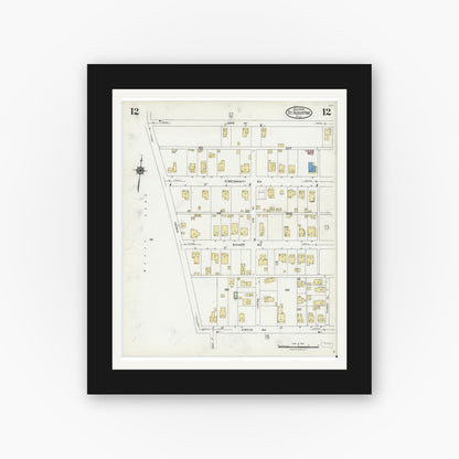 Old map wall art mockup — black gallery frame with white mat — Sanborn Fire Insurance Map from Saint Augustine, Saint John's County, Florida (1924), Sheet #0012