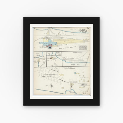 Old map wall art mockup — black gallery frame with white mat — Sanborn Fire Insurance Map from Marquette, Marquette County, Michigan (1884), Sheet #0005