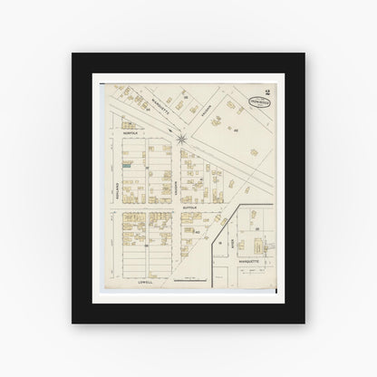 Old map wall art mockup — black gallery frame with white mat — Sanborn Fire Insurance Map from Ironwood, Gogebic County, Michigan (1888), Sheet #0002