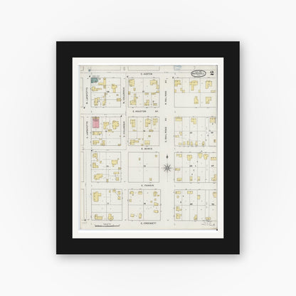 Old map wall art mockup — black gallery frame with white mat — Sanborn Fire Insurance Map from Marshall, Harrison County, Texas (1894), Sheet #0002