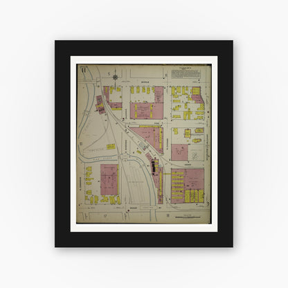 Old map wall art mockup — black gallery frame with white mat — Sanborn Fire Insurance Map from Kenosha, Kenosha County, Wisconsin. (1918), Sheet 15