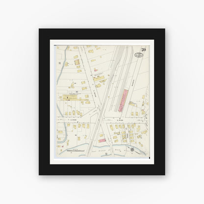 Old map wall art mockup — black gallery frame with white mat — Sanborn Fire Insurance Map from Elyria, Lorain County, Ohio (1915), Sheet #0020