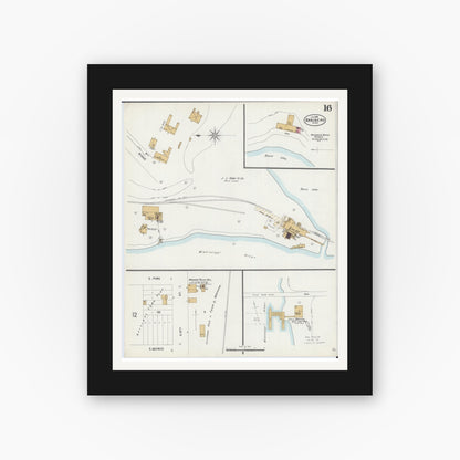 Old map wall art mockup — black gallery frame with white mat — Sanborn Fire Insurance Map from Brainerd, Crow Wing County, Minnesota (1898), Sheet #0016