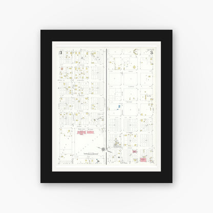 Old map wall art mockup — black gallery frame with white mat — Sanborn Fire Insurance Map from Stanton, Martin County, Texas (1935), Sheet #0003