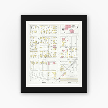 Old map wall art mockup — black gallery frame with white mat — Sanborn Fire Insurance Map from Circleville, Pickaway County, Ohio (1927), Sheet #0005