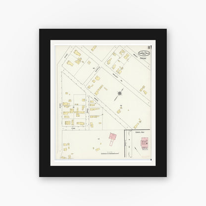 Old map wall art mockup — black gallery frame with white mat — Sanborn Fire Insurance Map from Turners Falls, Franklin County, Massachusetts (1909), Sheet #0008