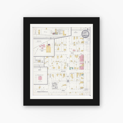 Old map wall art mockup — black gallery frame with white mat — Sanborn Fire Insurance Map from Knobnoster, Johnson County, Missouri (1900), Sheet #0001