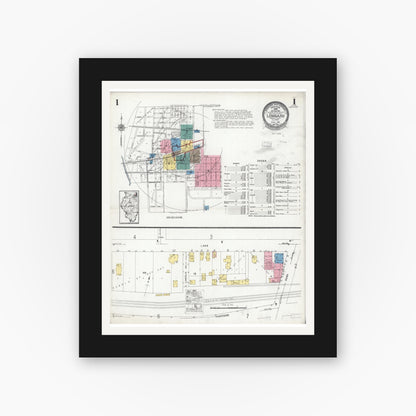 Old map wall art mockup — black gallery frame with white mat — Sanborn Fire Insurance Map from Lombard, Du Page County, Illinois (1925), Sheet #0001