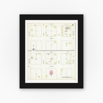Old map wall art mockup — black gallery frame with white mat — Sanborn Fire Insurance Map from Vernon, Wilbarger County, Texas (1907), Sheet #0008