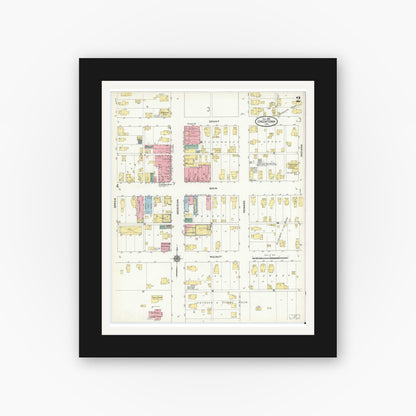 Old map wall art mockup — black gallery frame with white mat — Sanborn Fire Insurance Map from Greentown, Howard County, Indiana (1909), Sheet #0002
