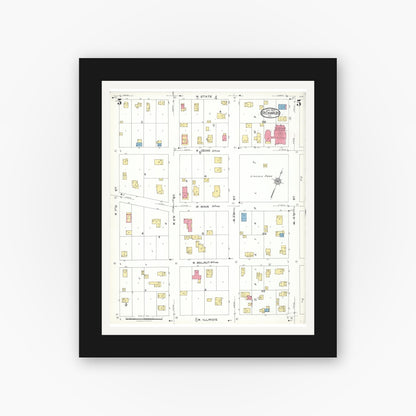 Old map wall art mockup — black gallery frame with white mat — Sanborn Fire Insurance Map from Saint Charles, Kane County, Illinois (1923), Sheet #0005