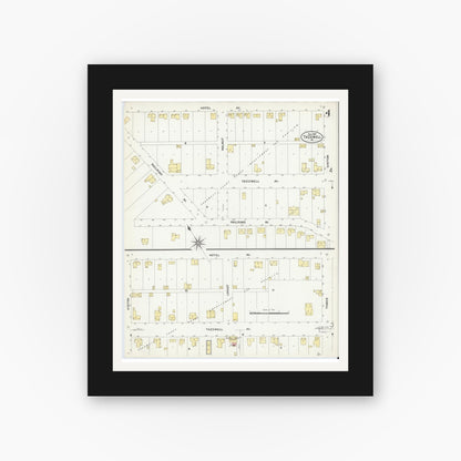 Old map wall art mockup — black gallery frame with white mat — Sanborn Fire Insurance Map from Tazewell, Tazewell County, Virginia (1907), Sheet #0004