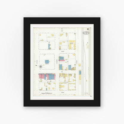 Old map wall art mockup — black gallery frame with white mat — Sanborn Fire Insurance Map from Sweetwater, Nolan County, Texas (1908), Sheet #0002
