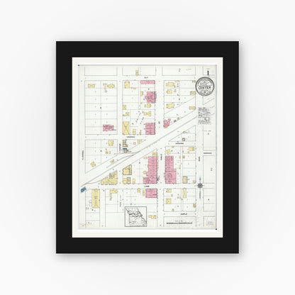 Old map wall art mockup — black gallery frame with white mat — Sanborn Fire Insurance Map from Center, Ralls County, Missouri (1921) - Complete Map Set