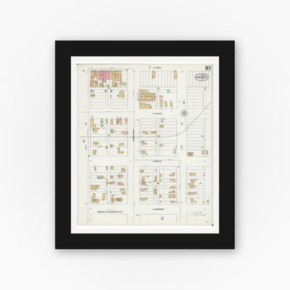 Old map wall art mockup — black gallery frame with white mat — Sanborn Fire Insurance Map from Brainerd, Crow Wing County, Minnesota (1898), Sheet #0010